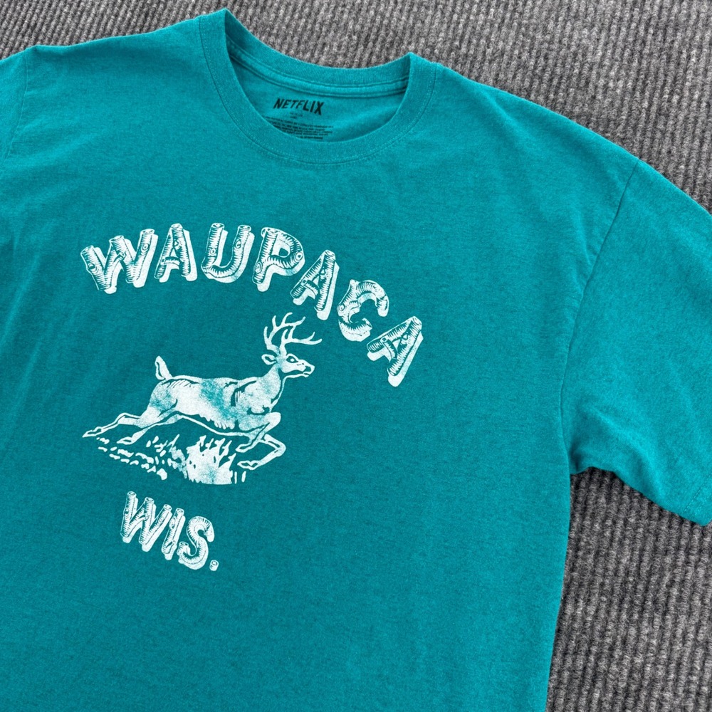 Netflix Waupaca Wisconsin Deer Graphic T Shirt Teal Green Adult Rubies